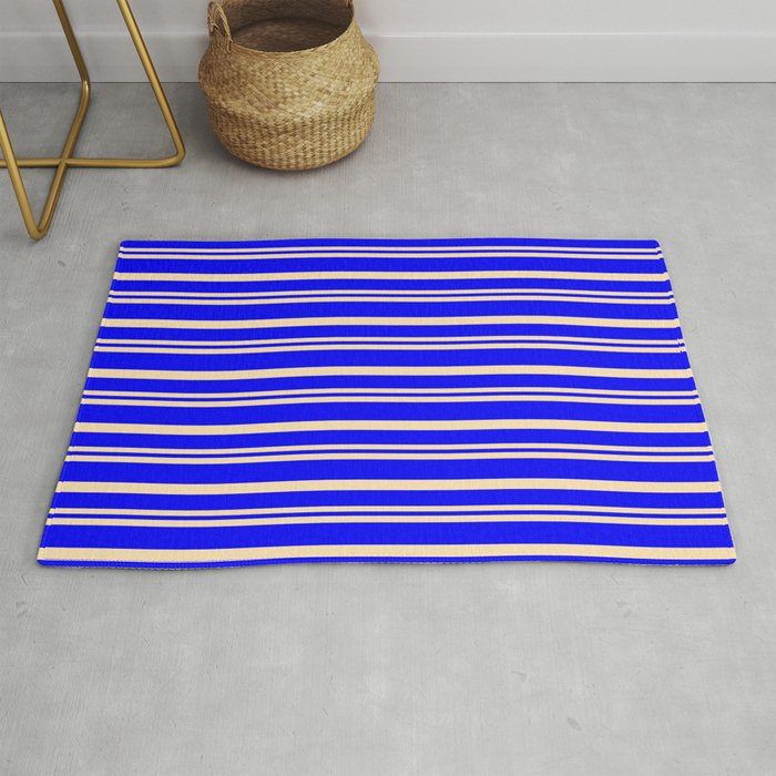 Beige and Blue Colored Stripes Pattern Rug