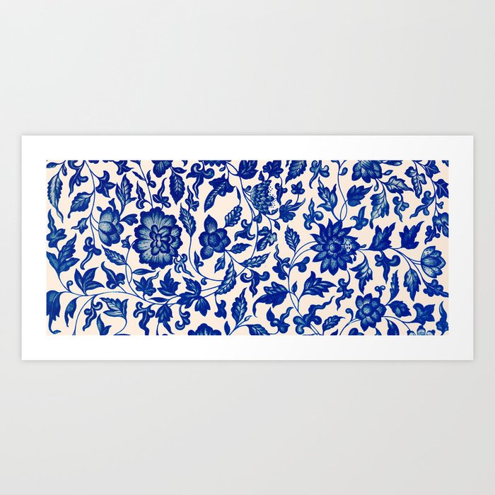 Blue & White Chinoiserie Flower Pattern Art Print