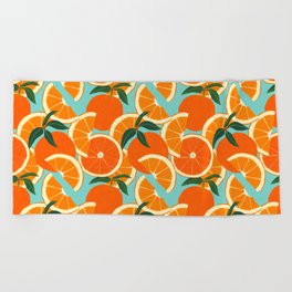 Orange Harvest - Blue Beach Towel
