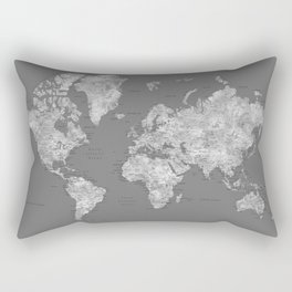 Dark gray watercolor world map with cities Rectangular Pillow