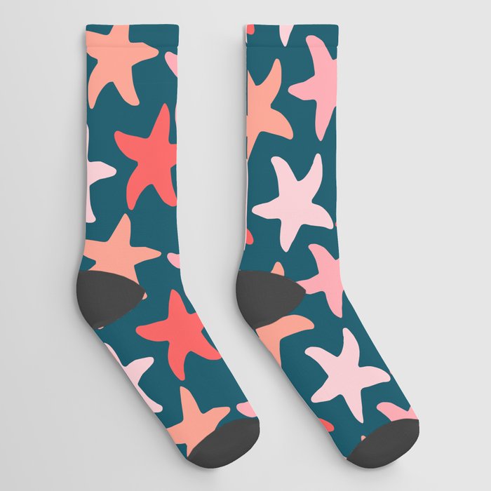 Patriotic Starfish Pattern on Navy Blue Socks