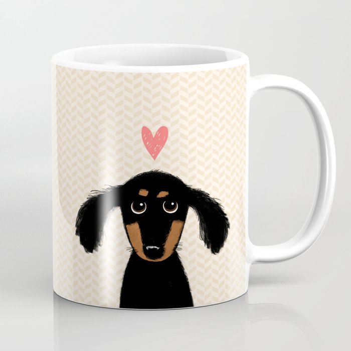 Dachshund Love | Cute Longhaired Black and Tan Wiener Dog Coffee Mug