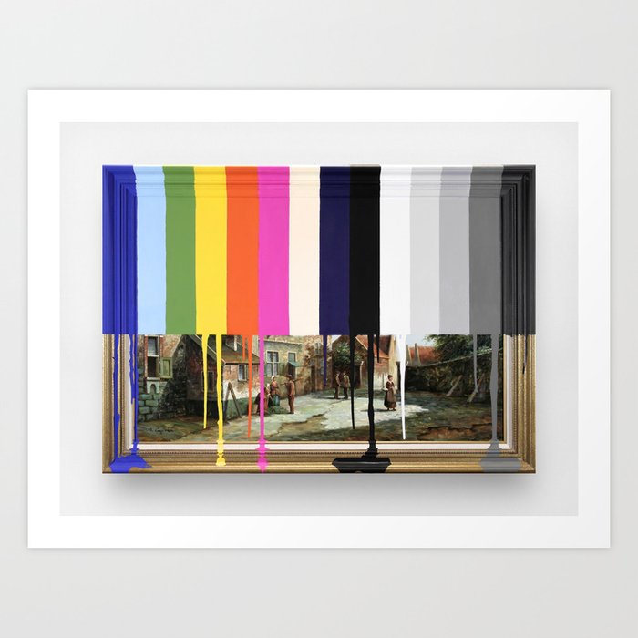 Garage Sale Painting of Peasants with Color Bars Art Print