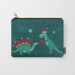 Cute Christmas Dinosaurs with Gift, Santa's Hats and Falling Stars, Teal Green Colors Carry-All Pouch