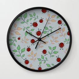 Lady Bug Leaf Pattern Art Wall Clock