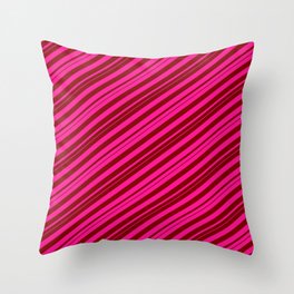 [ Thumbnail: Deep Pink and Maroon Colored Stripes/Lines Pattern Throw Pillow ]