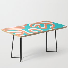 Enae - Orange Retro Ribbon Swirl Pattern on Turquoise Coffee Table