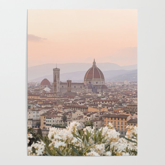 Sunset In Florence, Tuscany Photo | Il Duomo Cathedral In Soft Pastel Colors Art Print | Italy Travel Photography Poster