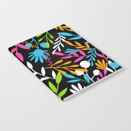 Floral seamless bright pattern design with colorful leaf element. Black background Notebook