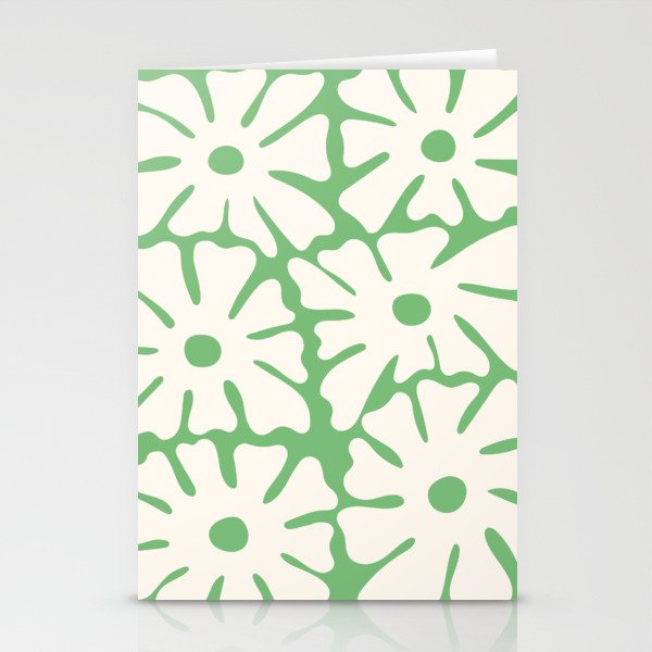 Mid-Century Flowers in Green & White Stationery Cards