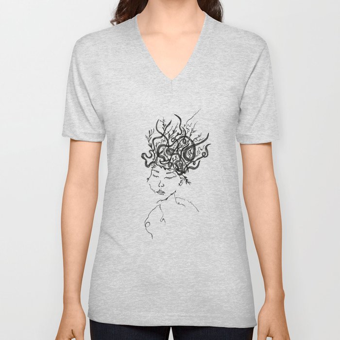 Girl with Seaweed Hair V Neck T Shirt