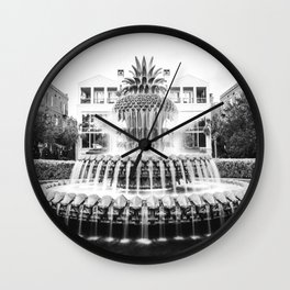 Pineapple Fountain No. 4 Charleston Black & White Photography Wall Clock