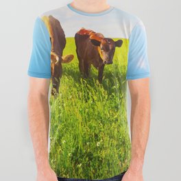 Two Cows Baby Mother Grazing On All Over Graphic Tee