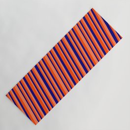 [ Thumbnail: Blue, Red & Coral Colored Lines/Stripes Pattern Yoga Mat ]