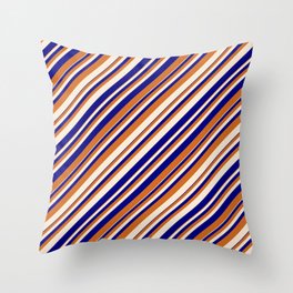 [ Thumbnail: Blue, Chocolate, and Beige Colored Lines/Stripes Pattern Throw Pillow ]