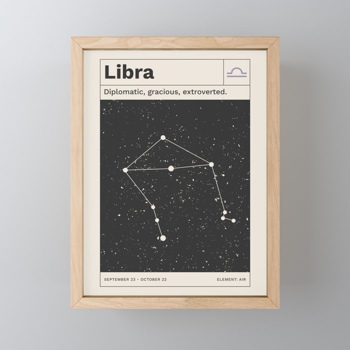 Libra Constellation Retro Minimalist Zodiac Sign Print Framed Mini Art Print