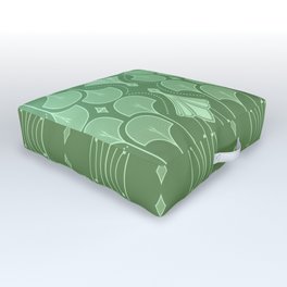 Art Deco Botanical Leaf Shapes Green Gradient Outdoor Floor Cushion