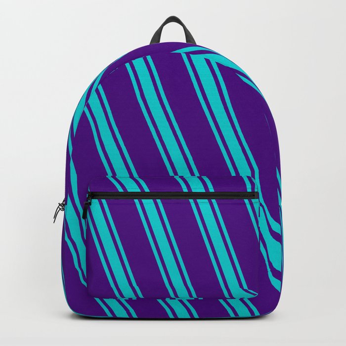 Indigo and Dark Turquoise Colored Striped/Lined Pattern Backpack