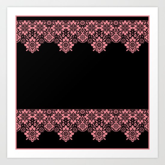 Retro .Vintage . Pink lace on a black background . Art Print
