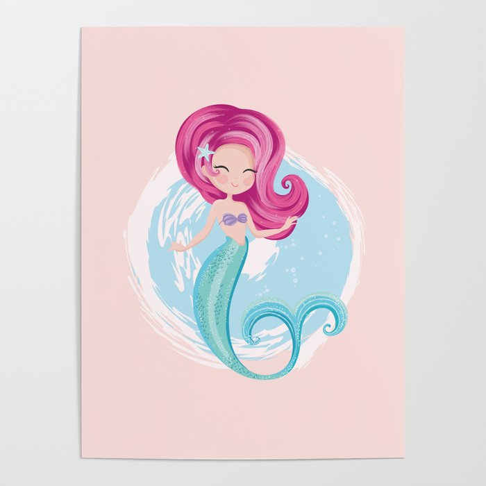 Cute little mermaid illustration Poster by Senay Kurtulus | Society6