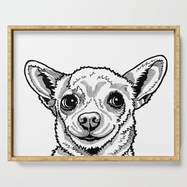 Sassy Chihuahua Pop Art Drawing, Black and White Line Drawing of a Chihuahua Serving Tray