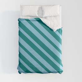 [ Thumbnail: Sky Blue & Teal Colored Lines/Stripes Pattern Duvet Cover ]