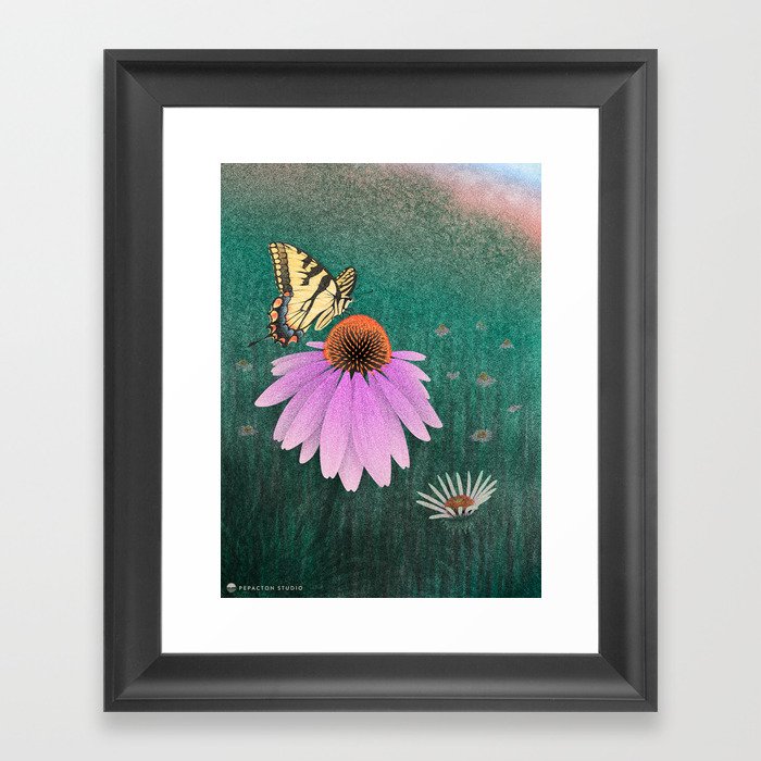 Pollinators: Swallowtail & Cone Flower Framed Art Print