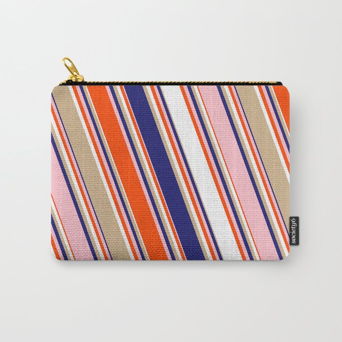 Colorful Red, White, Tan, Midnight Blue, and Pink Colored Lines/Stripes Pattern Carry-All Pouch