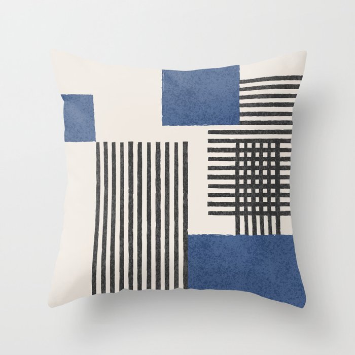 Stripes and Square Blue Composition - Abstract Throw Pillow