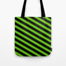 [ Thumbnail: Black & Green Colored Pattern of Stripes Tote Bag ]