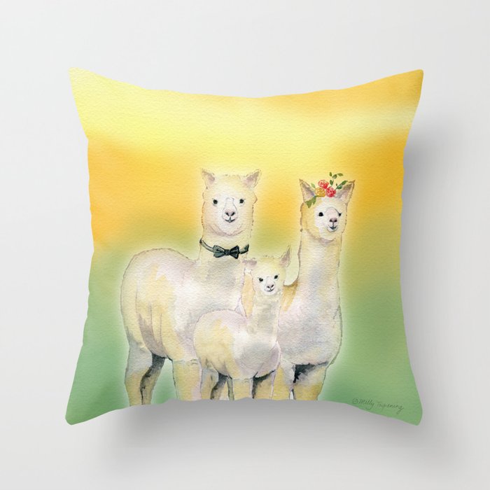 Alpaca Family  Throw Pillow