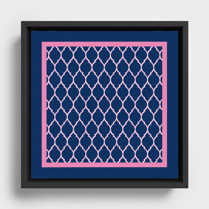 Navy and Pink Quatrefoil Palm Beach Preppy Framed Canvas