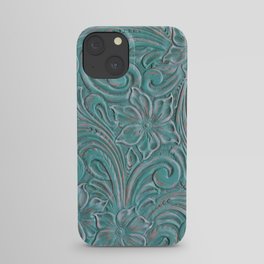 Turquoise western tooled leather iPhone Case