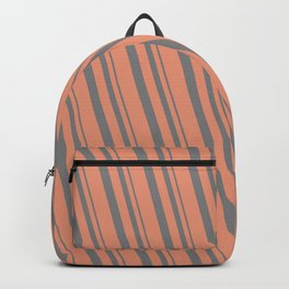 [ Thumbnail: Gray and Dark Salmon Colored Lined Pattern Backpack ]