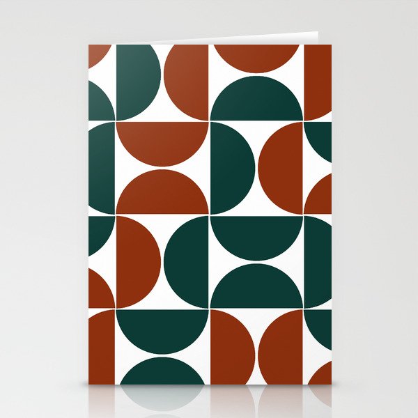 Teal red mid century modern geometric shapes Stationery Cards