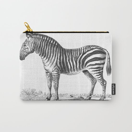 Zebra black and white retro drawing Carry-All Pouch