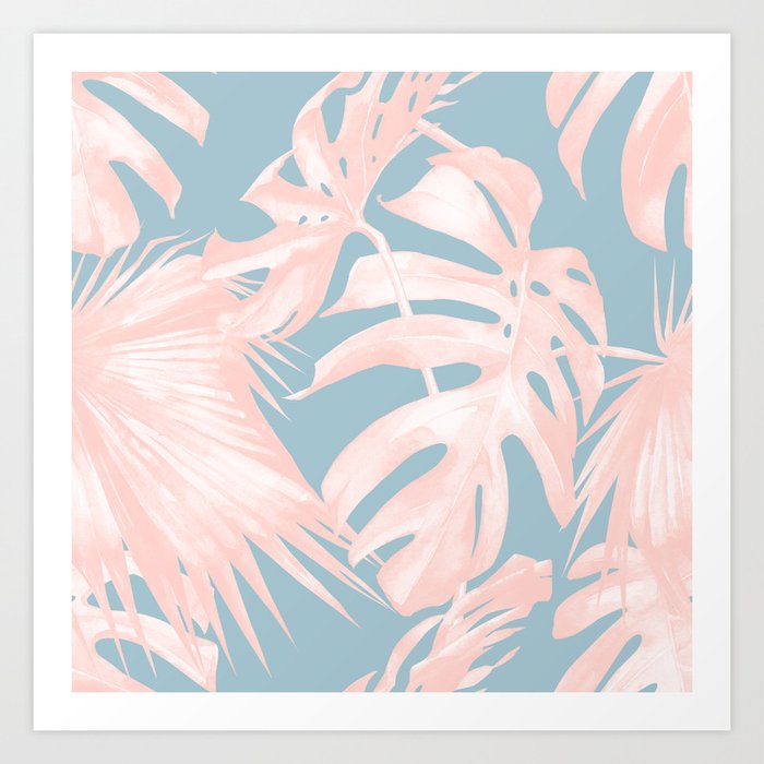 Island Love Millennial Pink on Pale Teal Blue Art Print