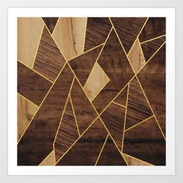 Three Wood Types Blocks Gold Stripes Art Print
