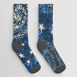 Magical Starry Night Sky Golden Cosmic Swirls Socks
