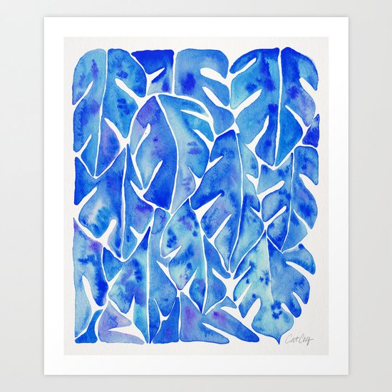 Split Leaf Philodendron – Blue Art Print