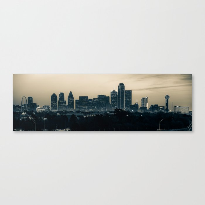 Dallas Texas Skyscraper Skyline Wide Angle Panorama - Sepia Edition Canvas Print