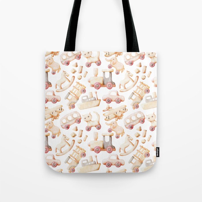 Wooden Toys Watercolor Pattern Illustration Tote Bag