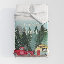 Let The Adventure Begin Forest Camping Duvet Cover