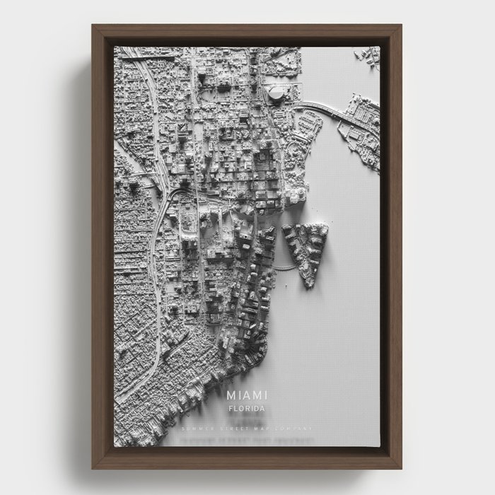 Miami 3D Map Framed Canvas