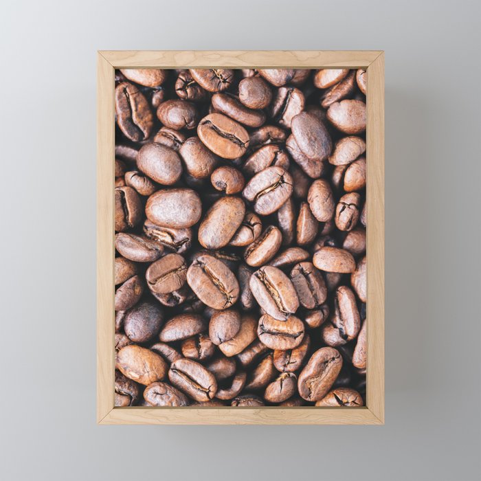 Close-up of roasted coffee beans l Food photography Framed Mini Art Print