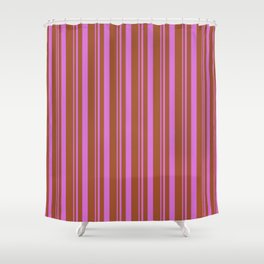 [ Thumbnail: Orchid & Sienna Colored Lines Pattern Shower Curtain ]