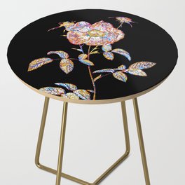 Floral Stapelia Rose Bloom Mosaic on Black Side Table