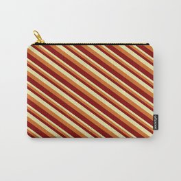 [ Thumbnail: Pale Goldenrod, Chocolate & Maroon Colored Lined/Striped Pattern Carry-All Pouch ]