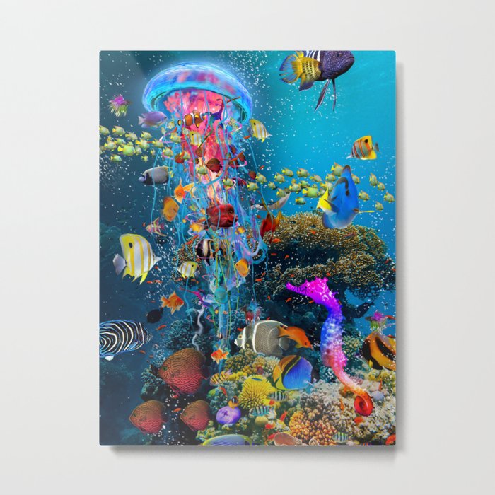 Electric Jellyfish at a Reef Metal Print