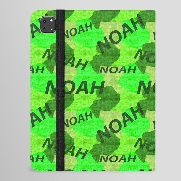 pattern with the name Noah in green colors and watercolor texture iPad Folio Case